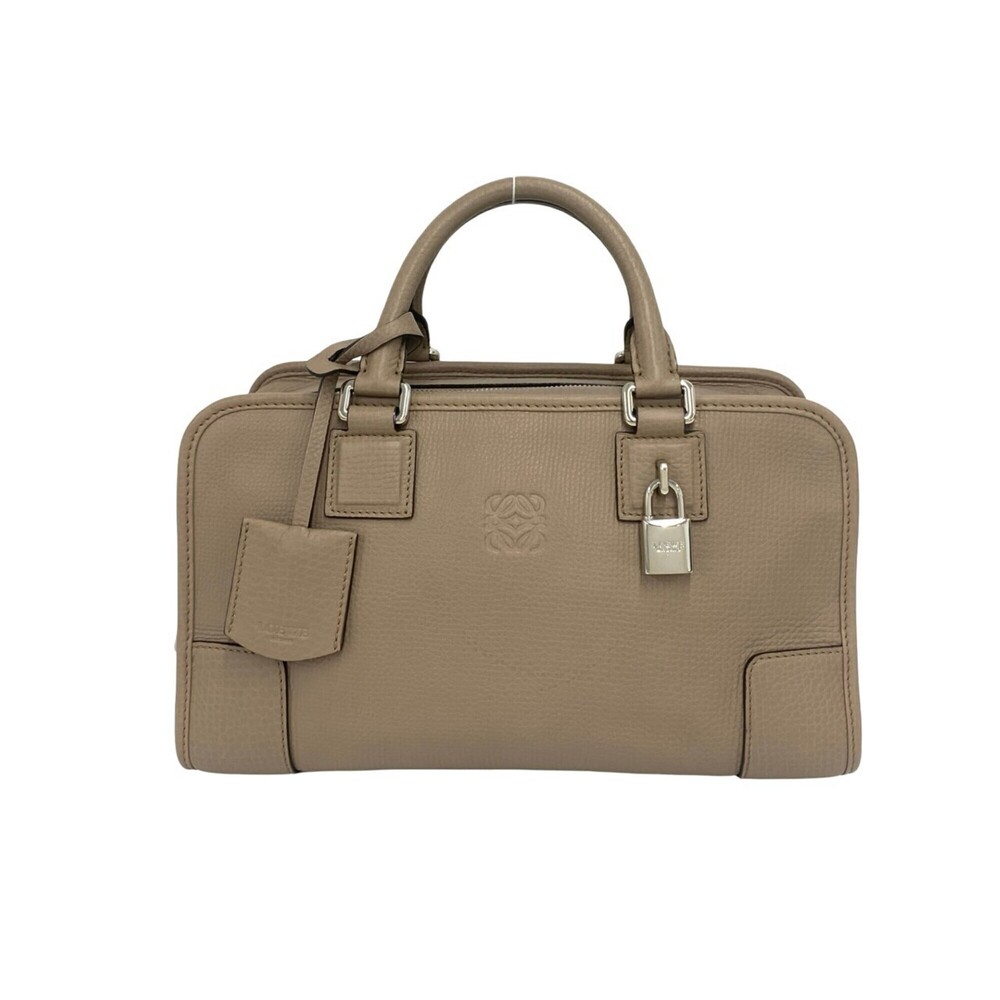 LOEWE Vintage Amazona 28 Anagram Stamped Leather Handbag Mini Boston Bag Beig...
